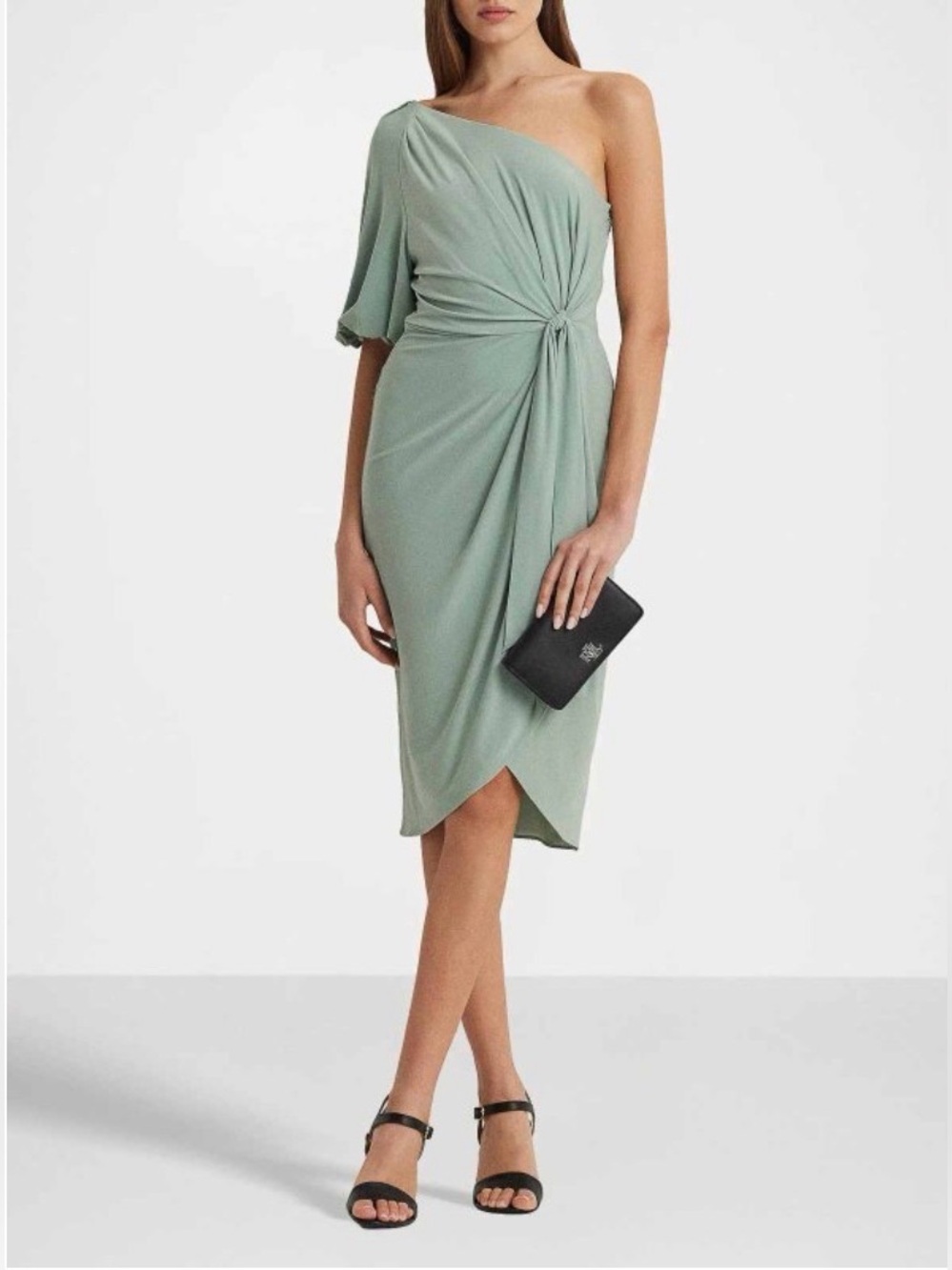 Lauren Ralph Lauren One-Shoulder Knot-Detail Midi Dress in Sage